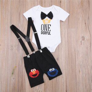 Elmo Boy Outfit Sesame Street First Birthday Cookie Monster Clothes Suspenders